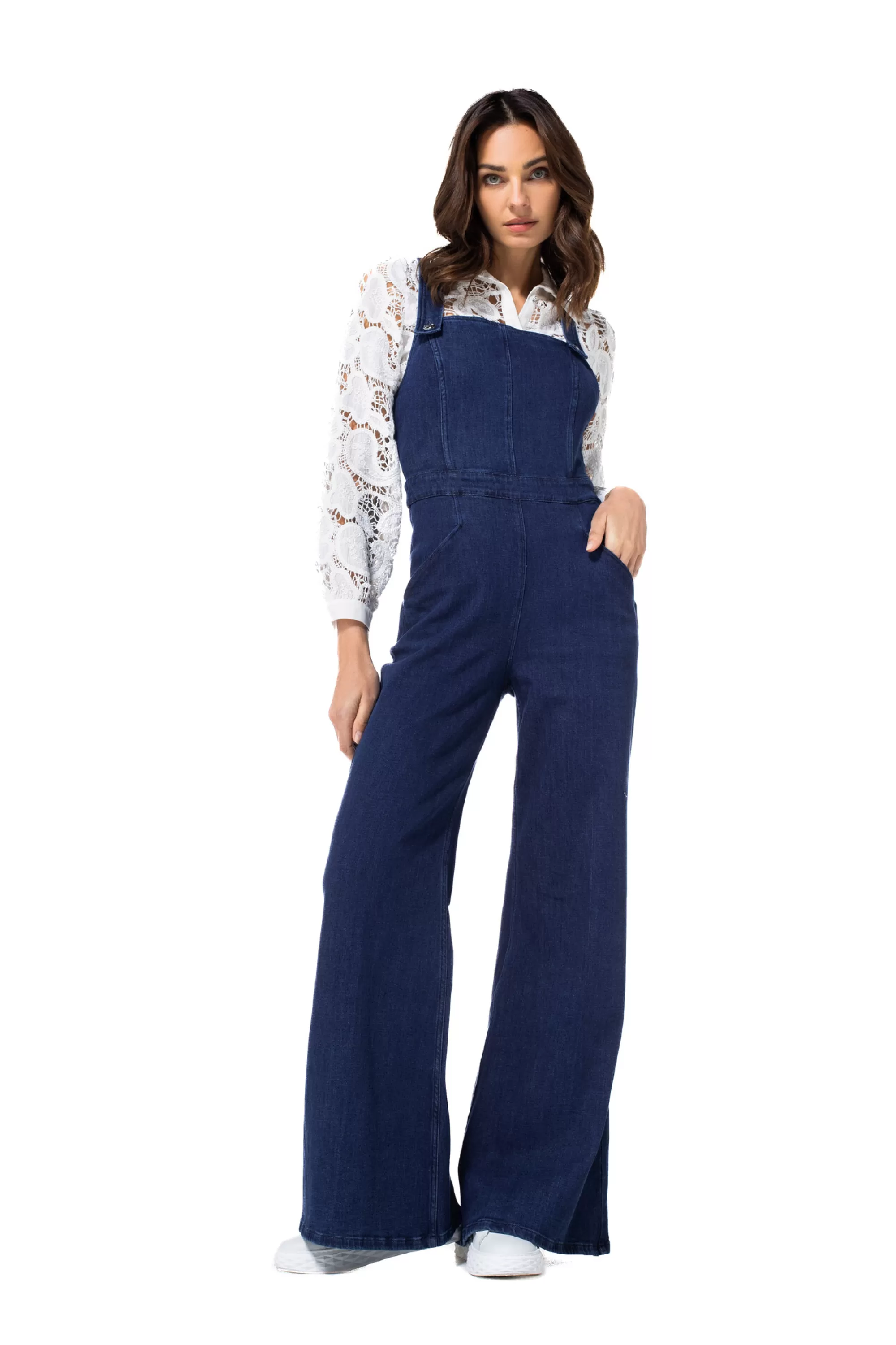 Overalls Caroline Biss Modelo 1514 - Pantalón de mezclilla holgado con corte relajado, diseño cómodo para uso diario