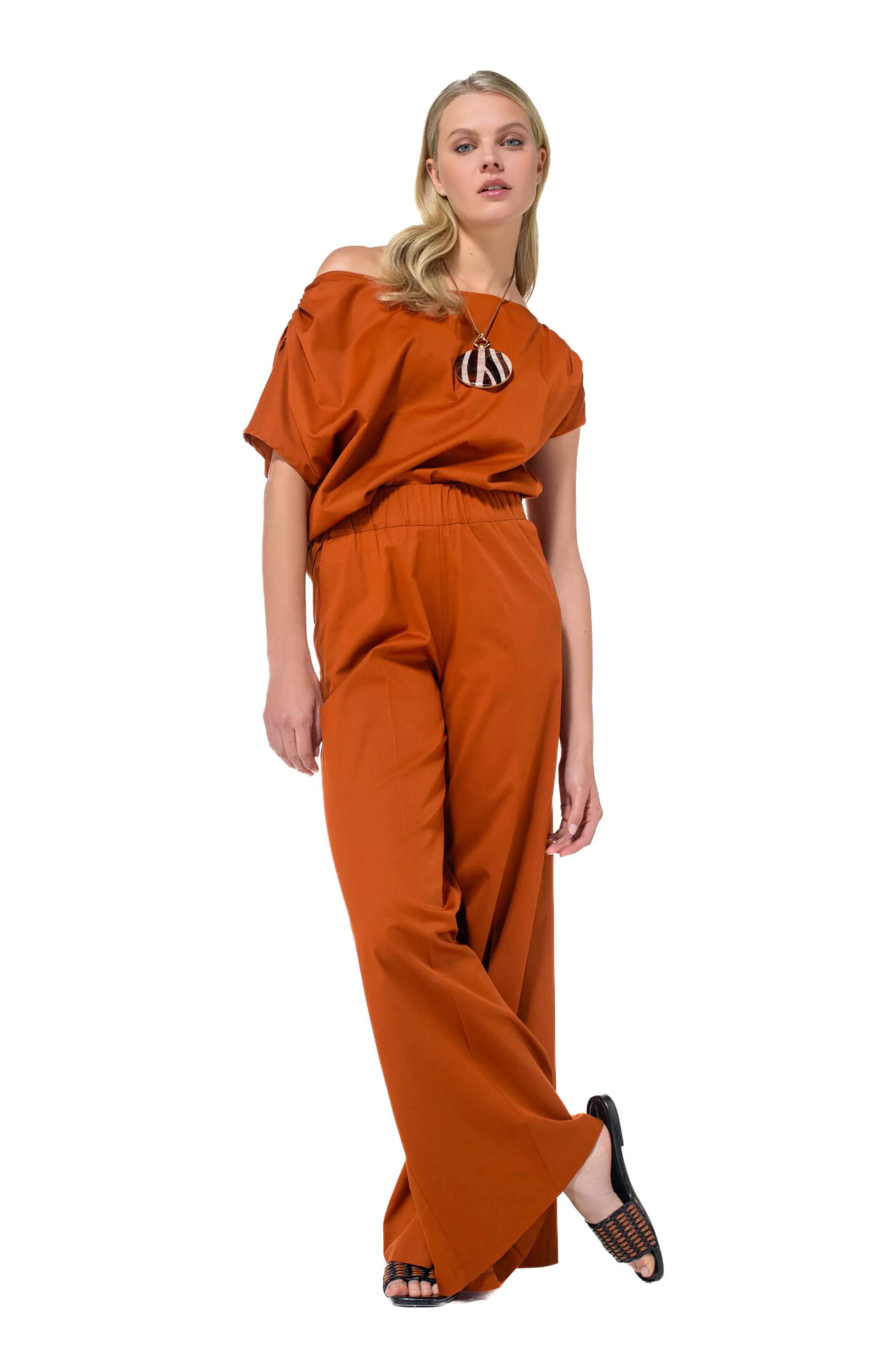 Caroline Biss - Pantalones Holgados de Algodón Cómodos con Cintura Clásica | Modelo 1569-35