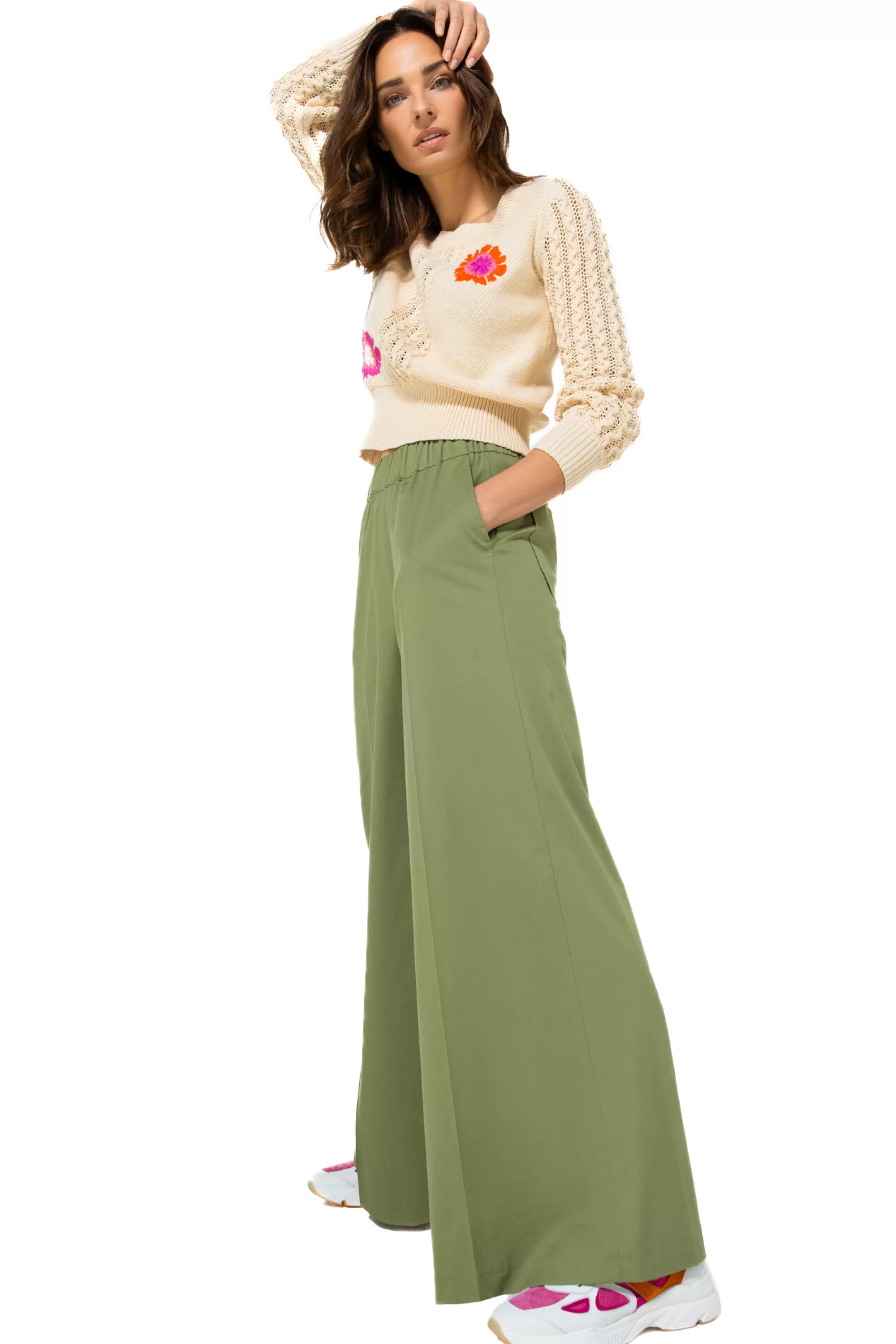 Caroline Biss - Pantalones de Algodón Modelo 1569-60 | Cintura Clásica, Corte Amplio y Cómodo para Uso Diario