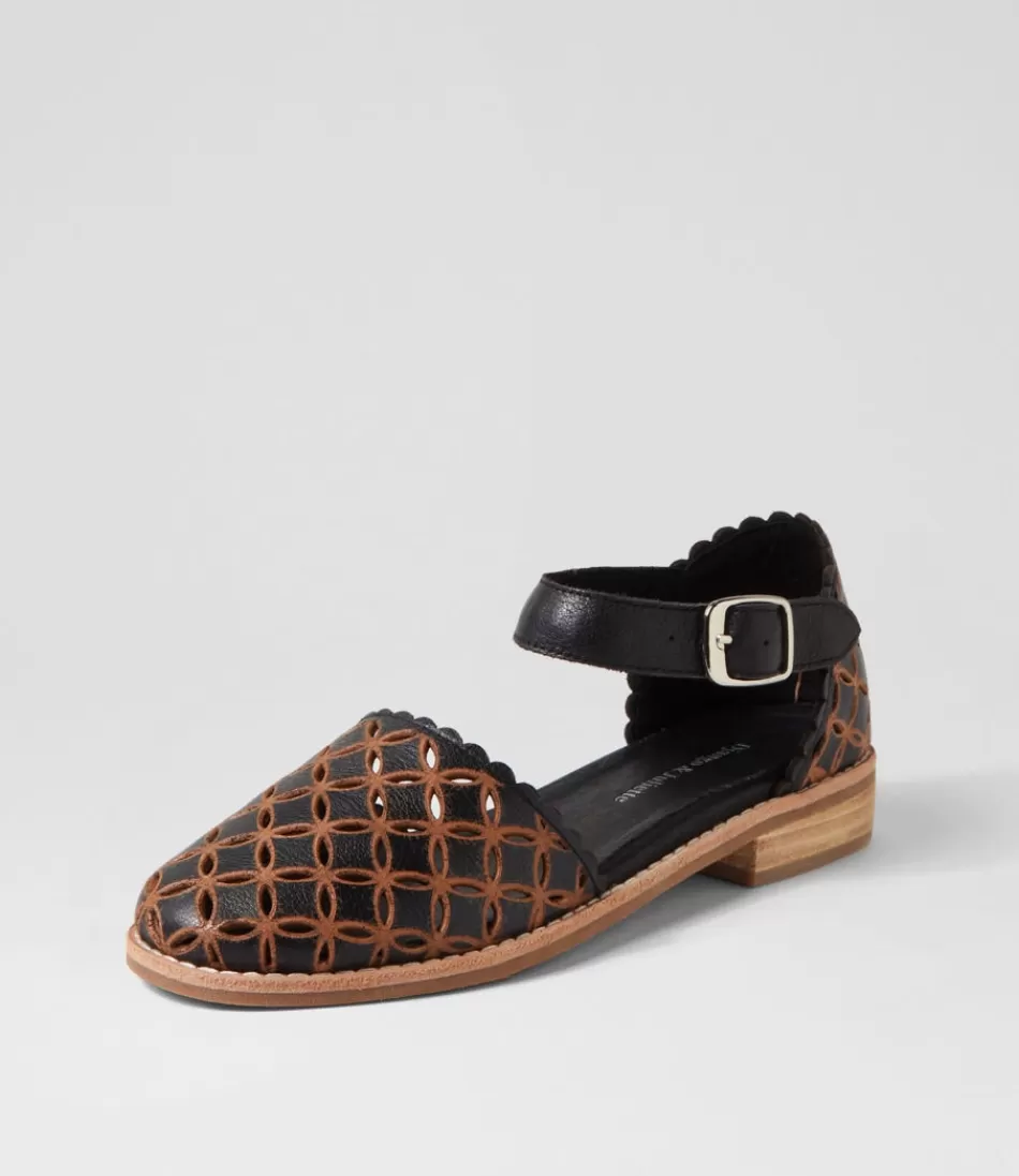 Zapatos Planos Mary Jane para Mujer - DJANGO & JULIETTE | Modelo Ashby en Cuero Bicolor Negro/Café, Estilo Clásico con Hebilla Decorativa