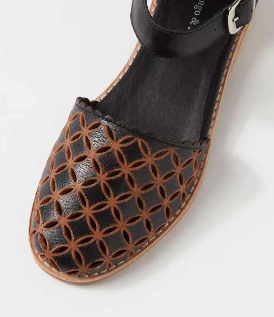 Zapatos Planos Mary Jane para Mujer - DJANGO & JULIETTE | Modelo Ashby en Cuero Bicolor Negro/Café, Estilo Clásico con Hebilla Decorativa