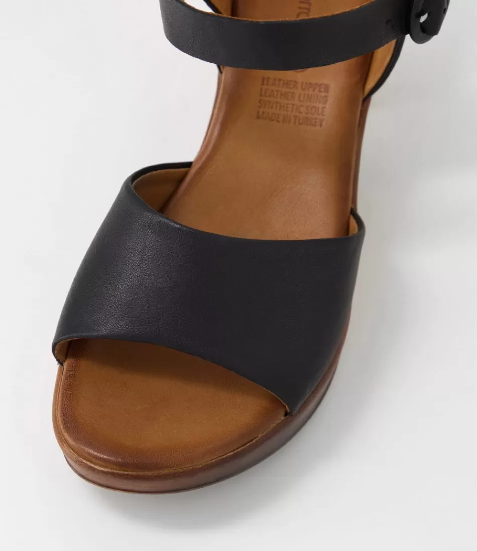 DIANA FERRARI Tacones Blaide Mujer - Sandalias de Cuero Natural Negro con Detalles Elegantes