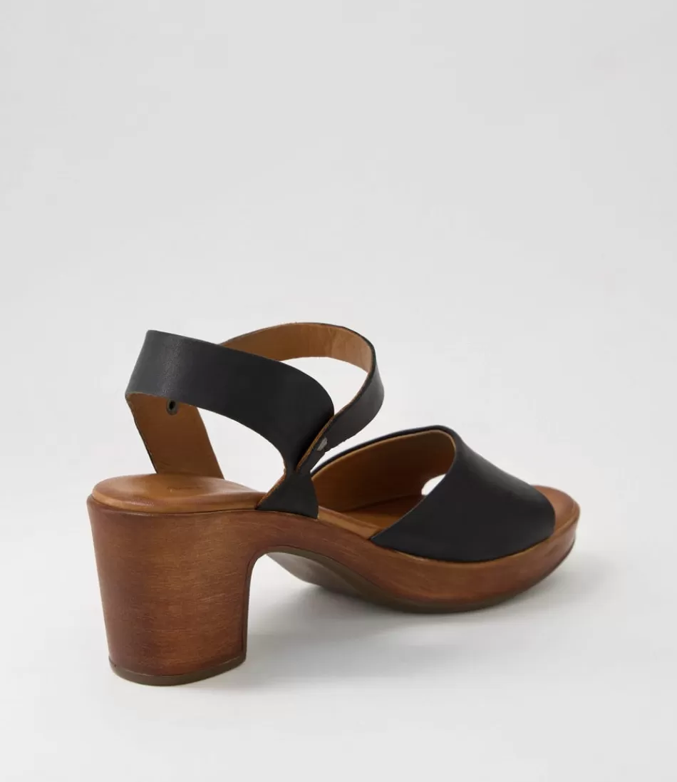 DIANA FERRARI Tacones Blaide Mujer - Sandalias de Cuero Natural Negro con Detalles Elegantes