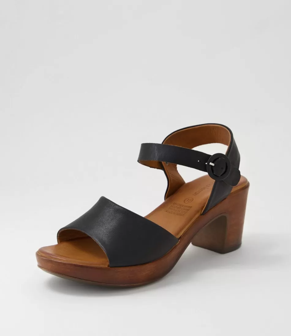 DIANA FERRARI Tacones Blaide Mujer - Sandalias de Cuero Natural Negro con Detalles Elegantes