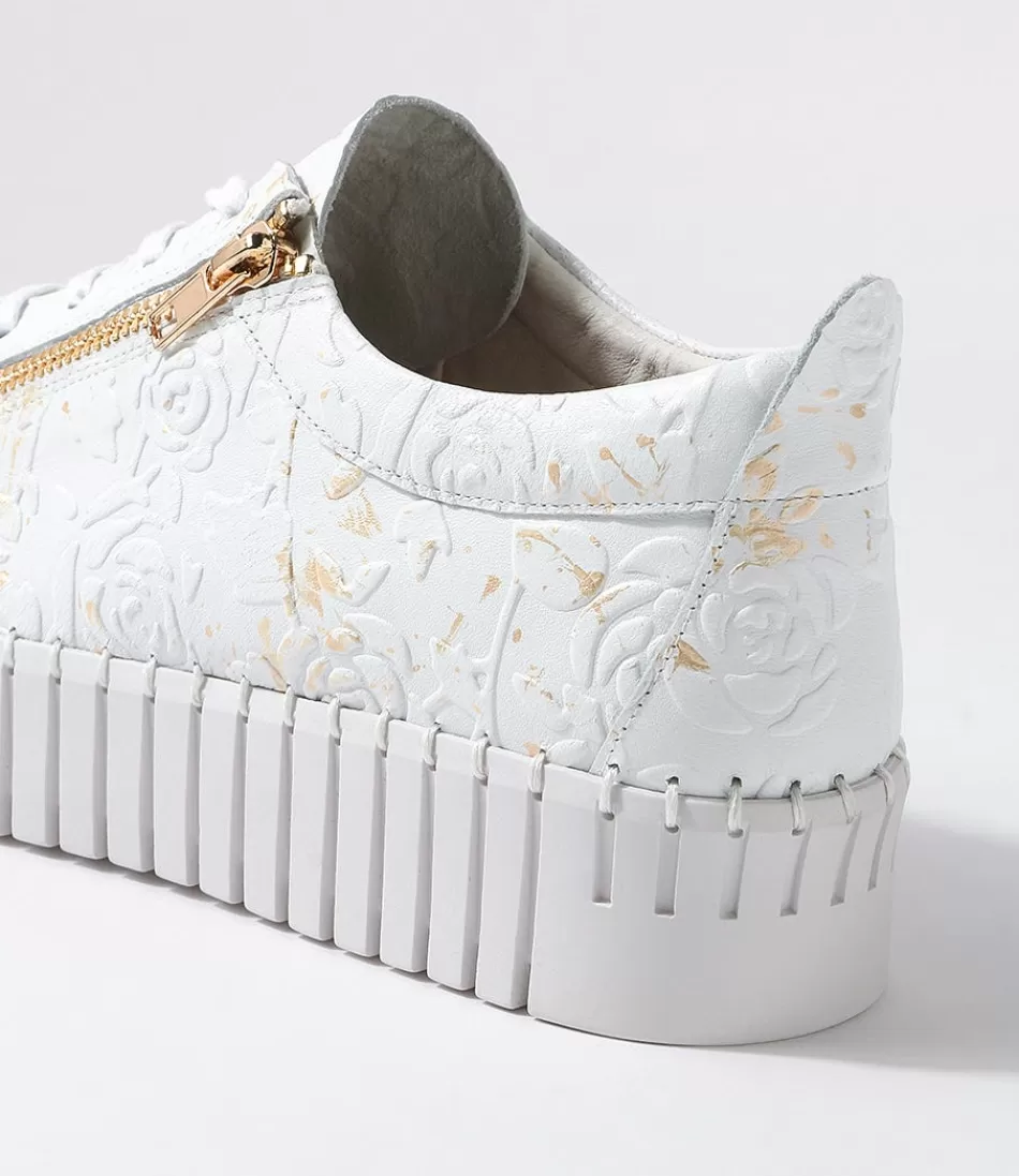 Zapatillas Django & Juliette para Mujer - Diseño con relieve y detalles florales en cuero, tonalidad blanco dorado