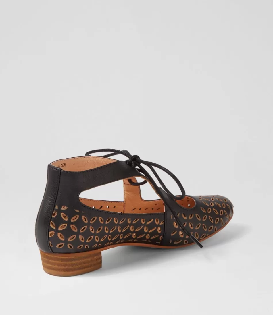 Zapatos planos Django & Juliette para mujer - Eldon en cuero marrón oscuro con detalle de cordones clásicos