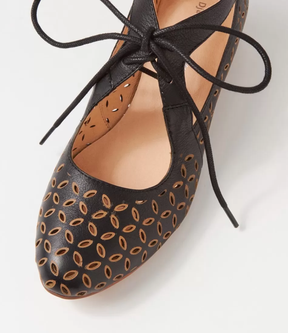 Zapatos planos Django & Juliette para mujer - Eldon en cuero marrón oscuro con detalle de cordones clásicos