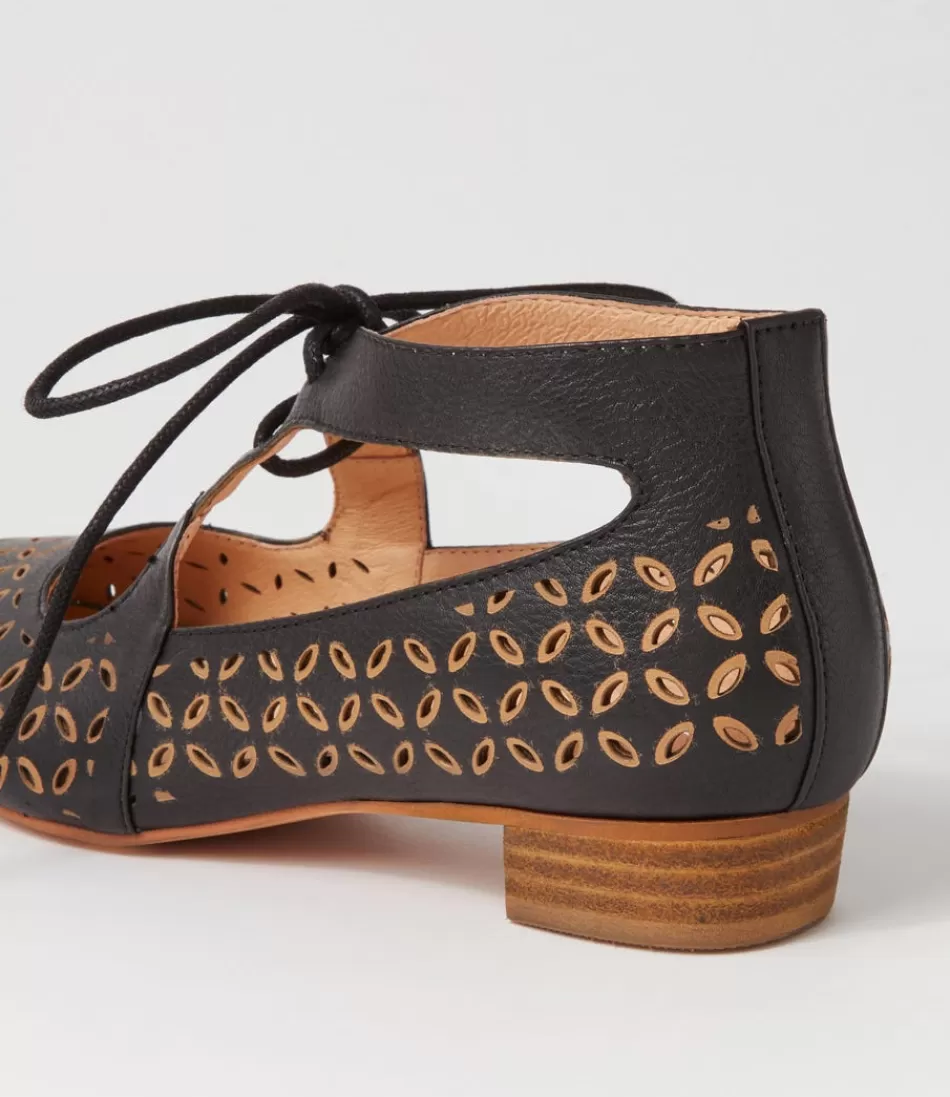 Zapatos planos Django & Juliette para mujer - Eldon en cuero marrón oscuro con detalle de cordones clásicos