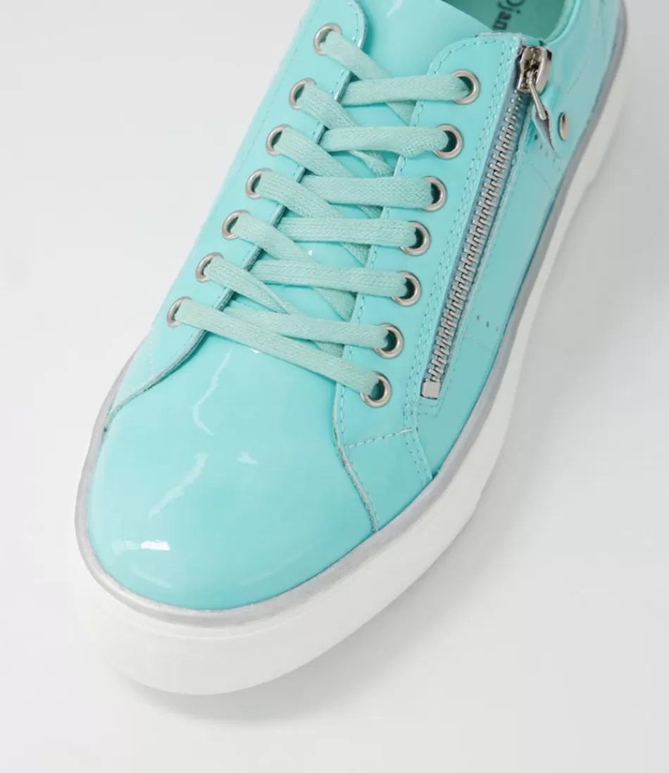 Zapatillas Deportivas Django y Juliette para Mujer - Charol Brillante en Verde Agua Claro, Estilo Urbano con Detalles en Cuero Acrílico
