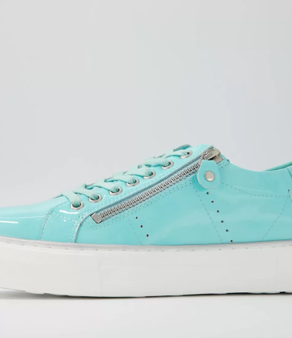 Zapatillas Deportivas Django y Juliette para Mujer - Charol Brillante en Verde Agua Claro, Estilo Urbano con Detalles en Cuero Acrílico