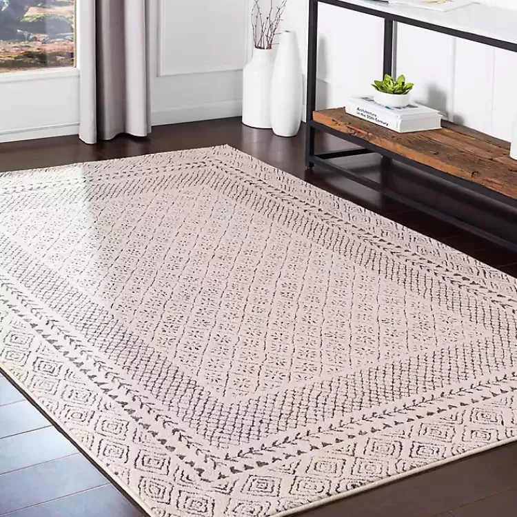 Tapete Harrah de 2.10x3 metros en gris perla y crema suave - Borde decorativo para salas y dormitorios - Diseño acogedor Kirklands a precio accesible