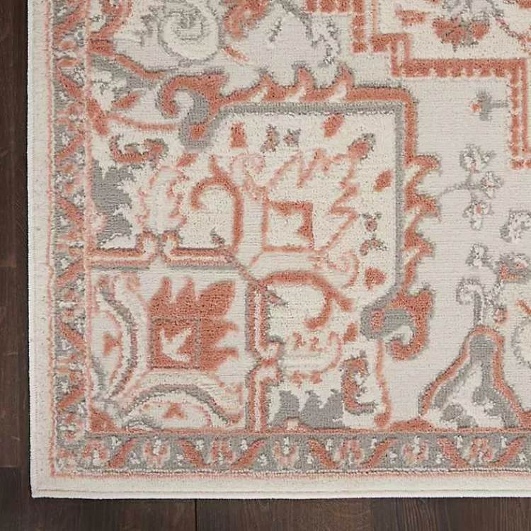 Alfombra Decorativa de 1.52x2.13 metros con Medallones Florales - Tonalidades Marfil y Rosa Polvoriento | Colección Kirklands para Salas 

(：，