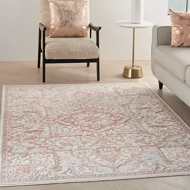 Alfombra Decorativa de 1.52x2.13 metros con Medallones Florales - Tonalidades Marfil y Rosa Polvoriento | Colección Kirklands para Salas 

(：，