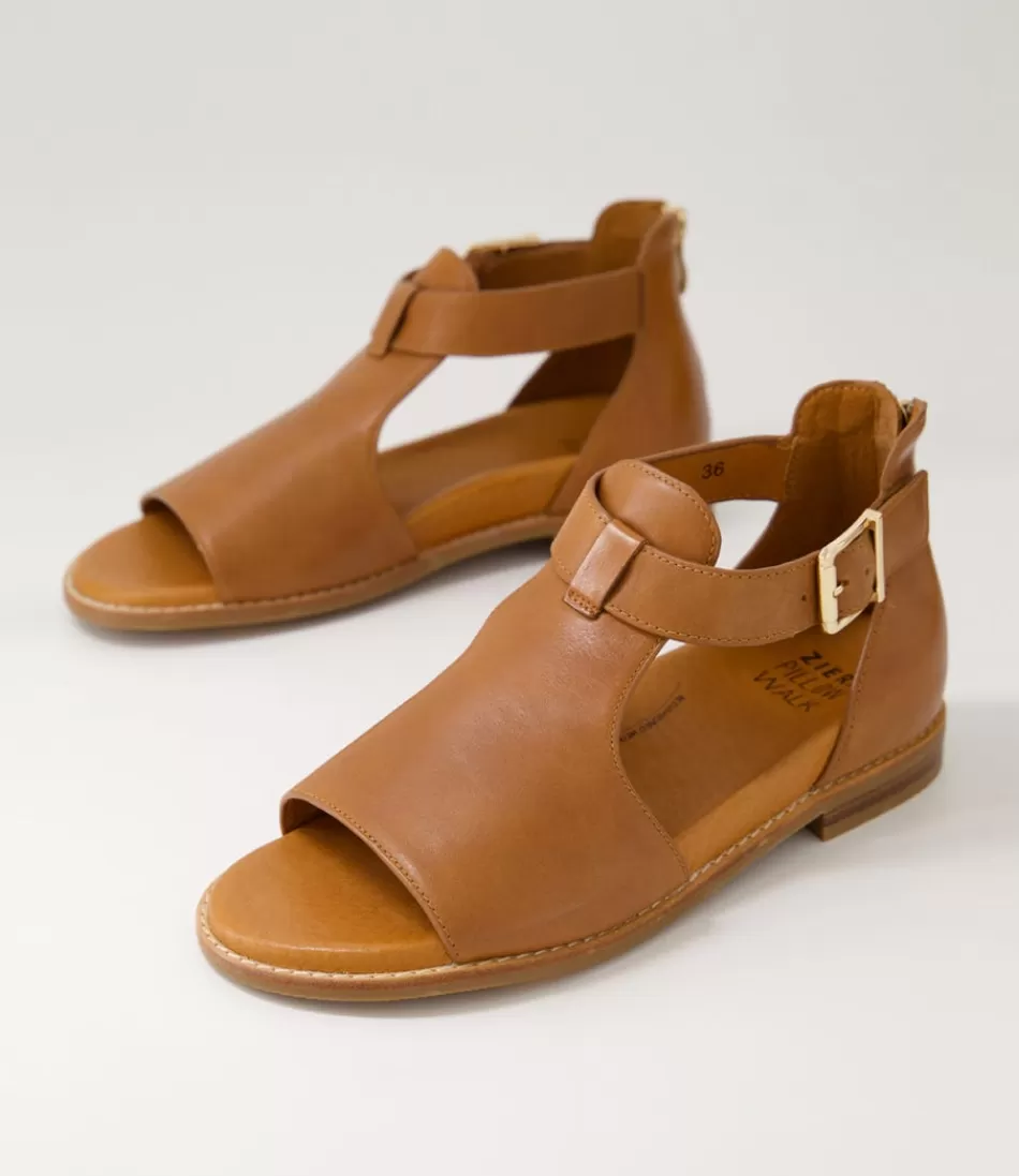 Sandalias planas Jeskie W en cuero beige para mujer - Calzado casual de ZIERA con soporte ergonómico