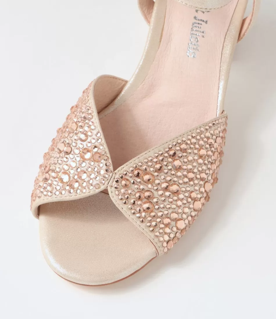 Zapatos de tacón Django & Juliette para mujer - Sandalias Juba en cuero nude con incrustaciones brillantes y efecto shimmer natural