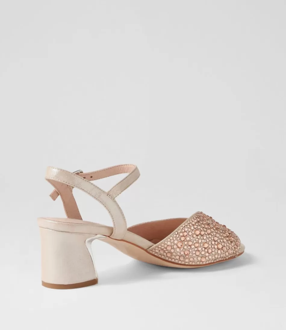 Zapatos de tacón Django & Juliette para mujer - Sandalias Juba en cuero nude con incrustaciones brillantes y efecto shimmer natural
