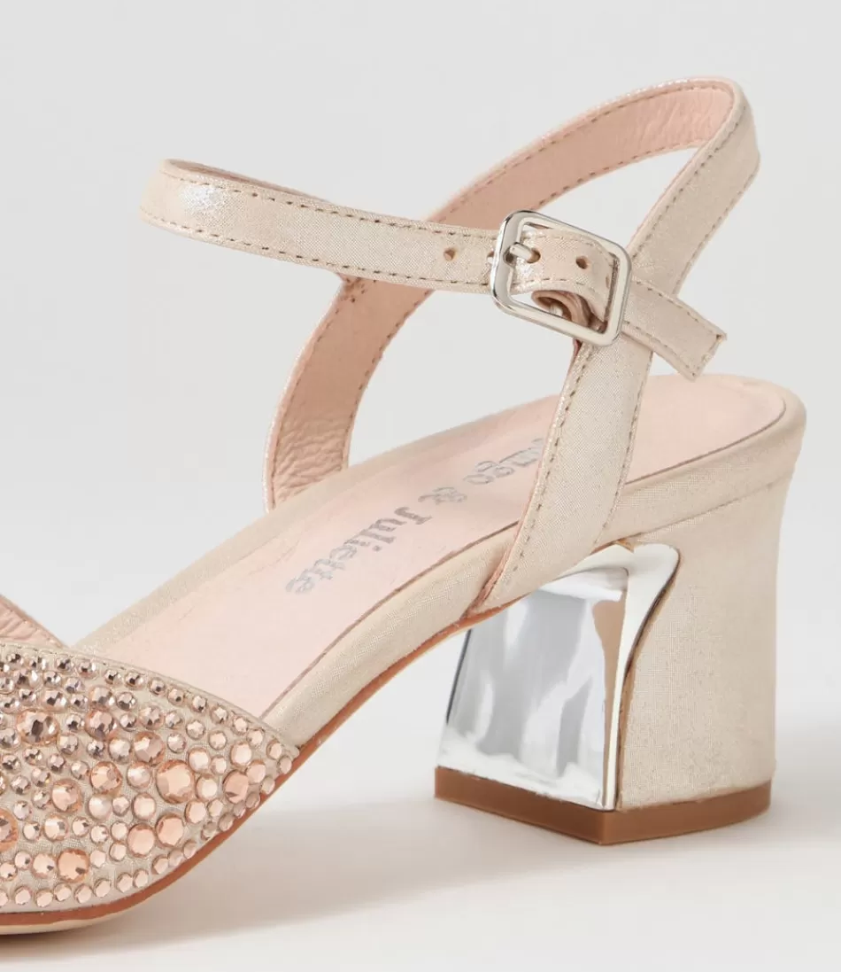 Zapatos de tacón Django & Juliette para mujer - Sandalias Juba en cuero nude con incrustaciones brillantes y efecto shimmer natural