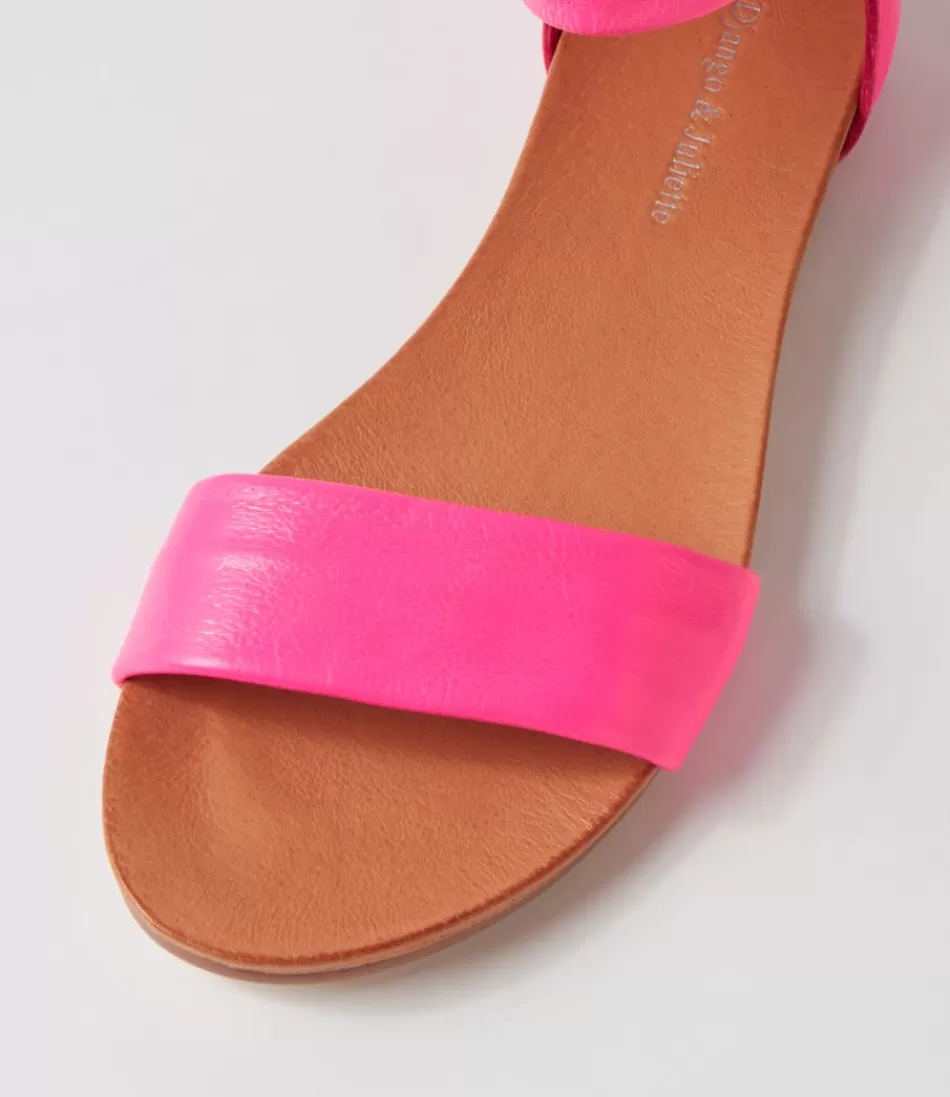 Sandalias Planas Django & Juliette para Mujer - Piel Fucsia Vibrante, Estilo Juzz - Calzado Cómodo de Moda Verano