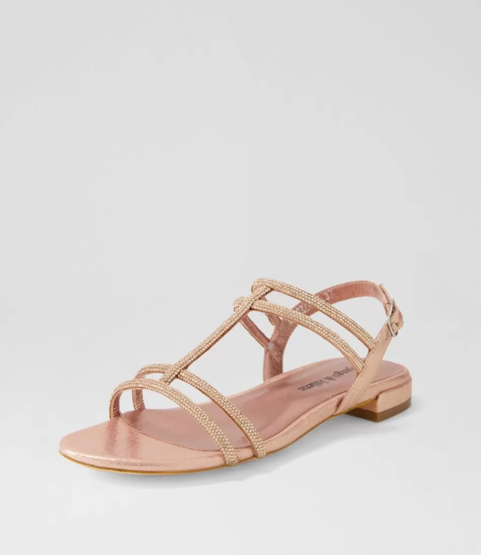 Sandalias planas DJANGO & JULIETTE para mujer - Modelo Laroza en tejido piel desnudo con adornos de pedrería, comodidad refinada para looks casuales y elegantes.
