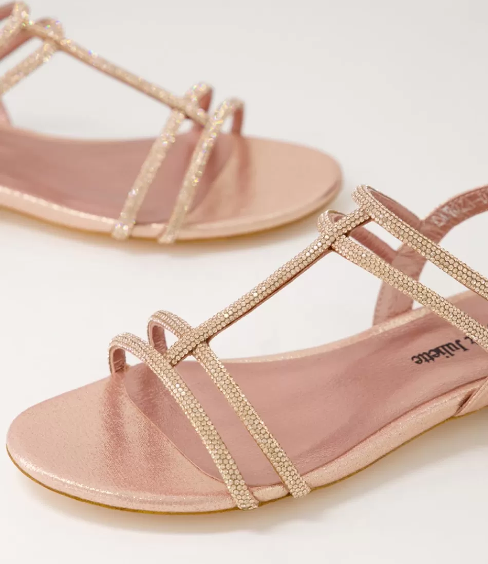 Sandalias planas DJANGO & JULIETTE para mujer - Modelo Laroza en tejido piel desnudo con adornos de pedrería, comodidad refinada para looks casuales y elegantes.