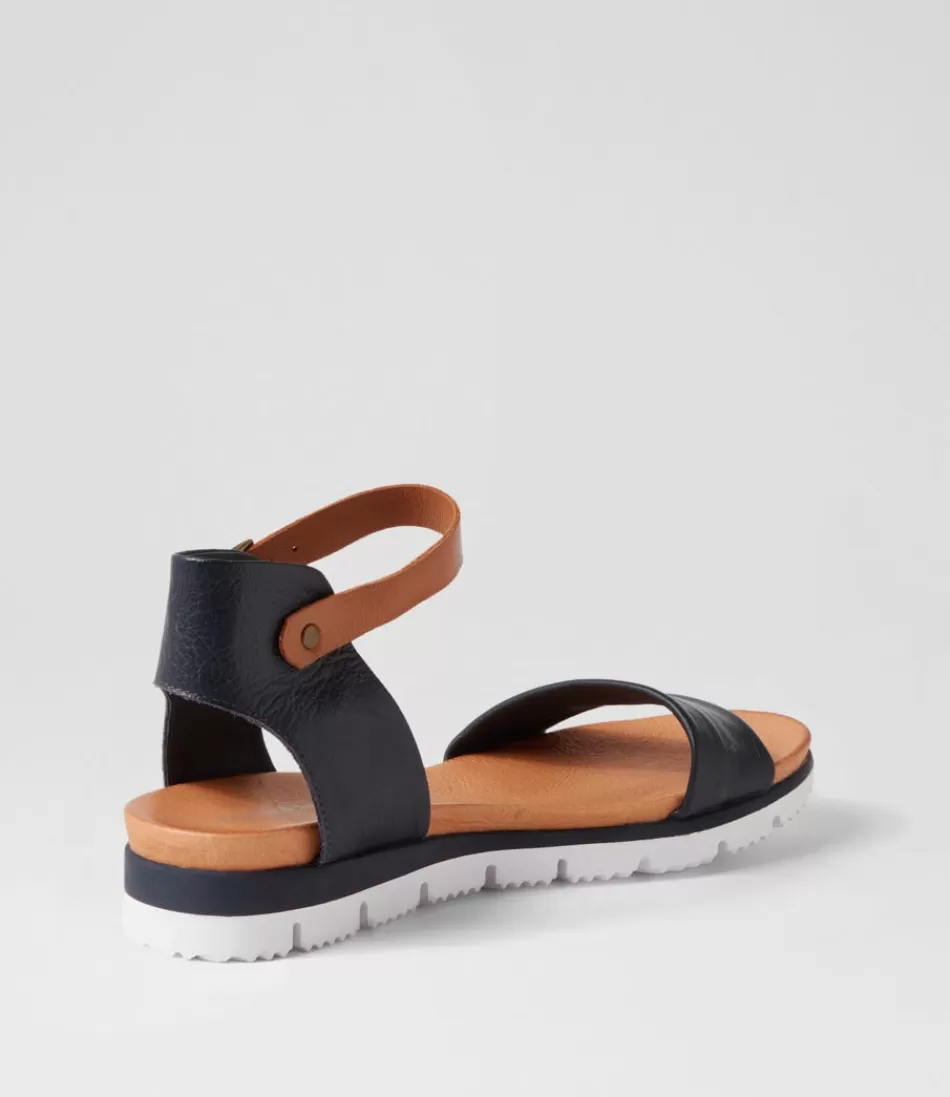 Sandalias de Cuña DJANGO & JULIETTE para Mujer - Estilo Londinense en Cuero Azul Marino y Marrón Caoba, Diseño Elegante con Detalles Artesanales