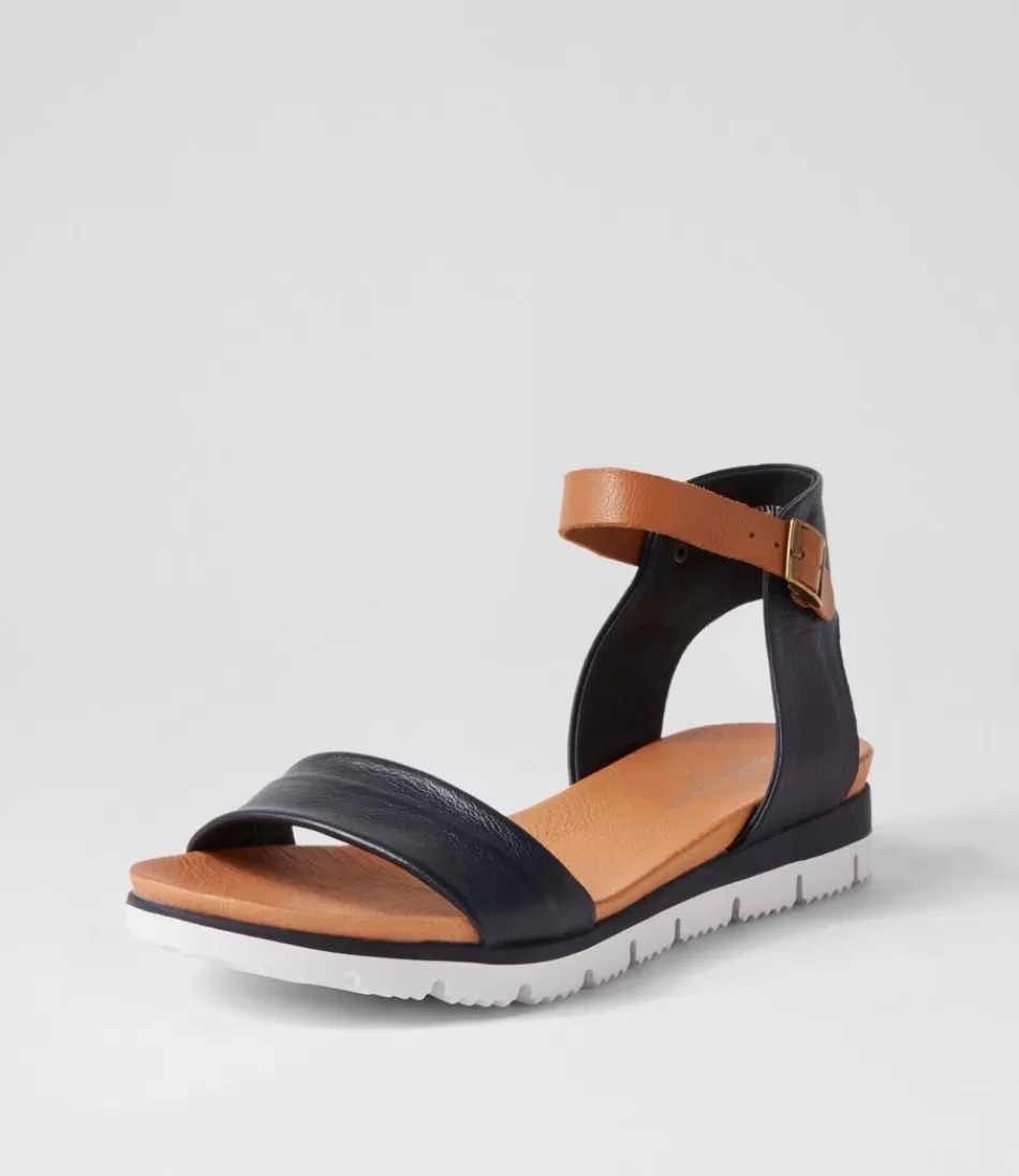 Sandalias de Cuña DJANGO & JULIETTE para Mujer - Estilo Londinense en Cuero Azul Marino y Marrón Caoba, Diseño Elegante con Detalles Artesanales