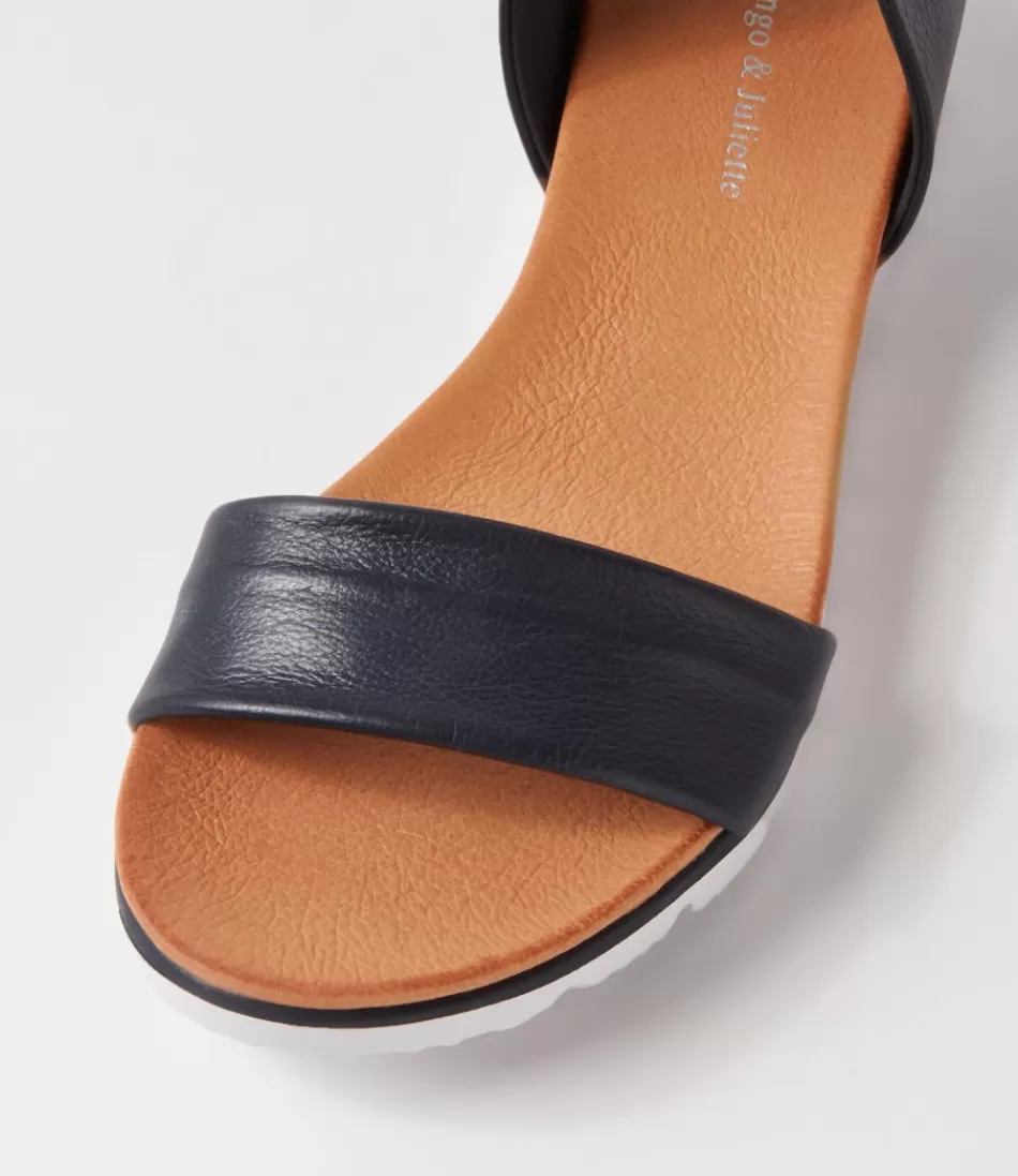 Sandalias de Cuña DJANGO & JULIETTE para Mujer - Estilo Londinense en Cuero Azul Marino y Marrón Caoba, Diseño Elegante con Detalles Artesanales