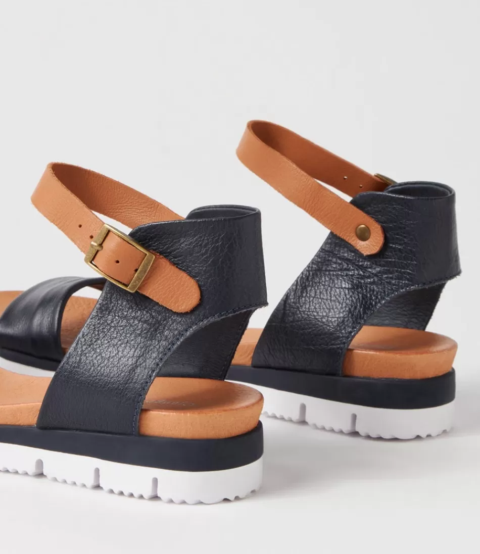 Sandalias de Cuña DJANGO & JULIETTE para Mujer - Estilo Londinense en Cuero Azul Marino y Marrón Caoba, Diseño Elegante con Detalles Artesanales
