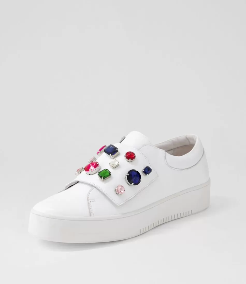 Zapatillas Juliette & Django para Mujer - Cuero Blanco Lunit con Cristales Relucientes, Detalles de Lujo y Diseño Casual