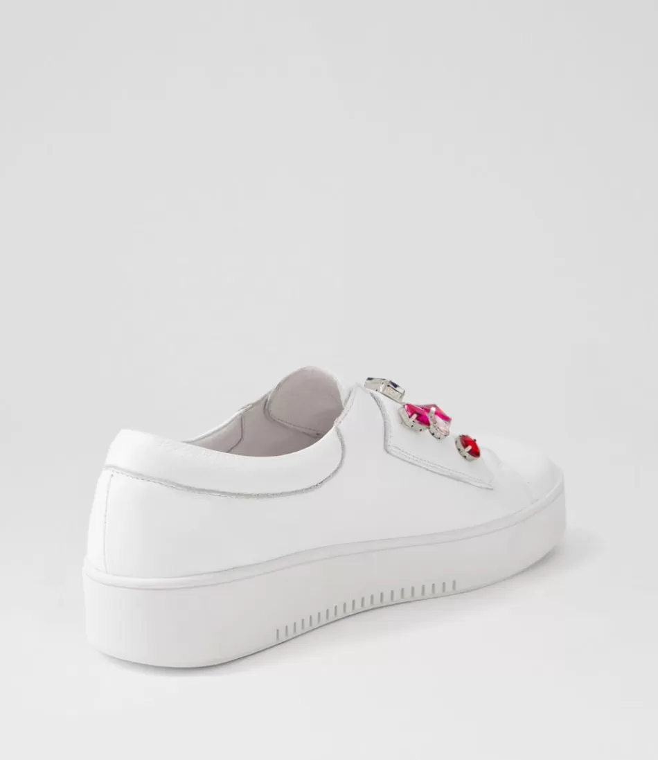 Zapatillas Juliette & Django para Mujer - Cuero Blanco Lunit con Cristales Relucientes, Detalles de Lujo y Diseño Casual