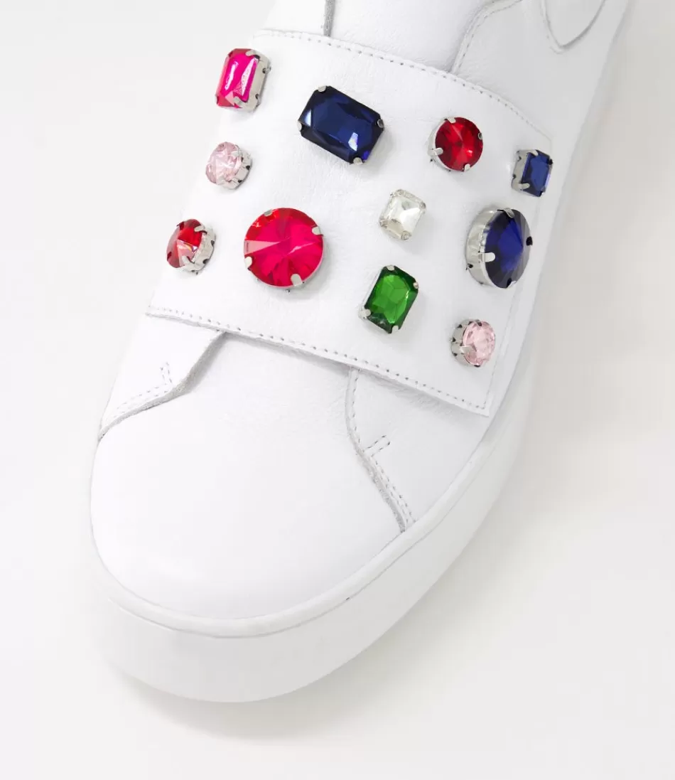 Zapatillas Juliette & Django para Mujer - Cuero Blanco Lunit con Cristales Relucientes, Detalles de Lujo y Diseño Casual