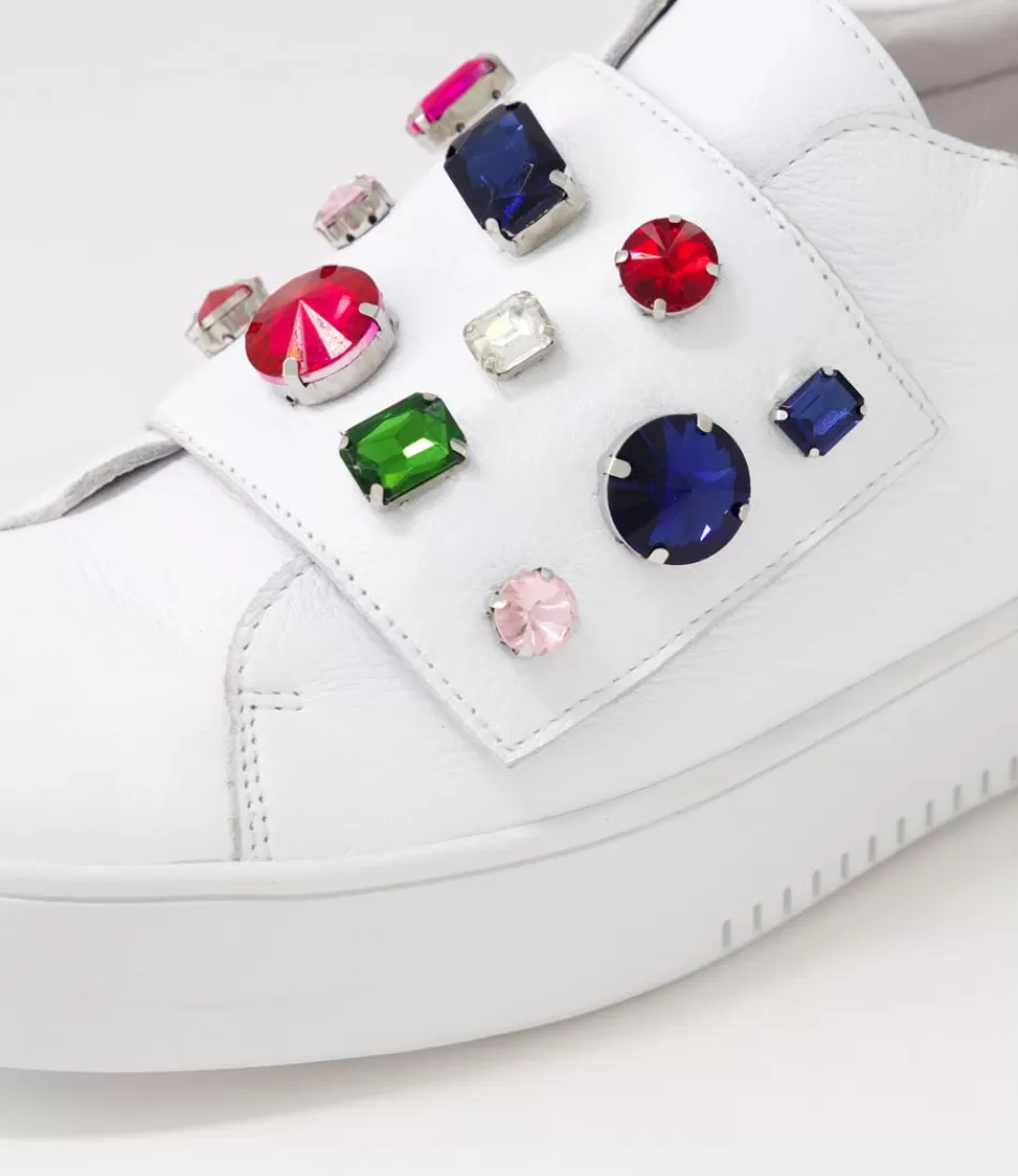 Zapatillas Juliette & Django para Mujer - Cuero Blanco Lunit con Cristales Relucientes, Detalles de Lujo y Diseño Casual