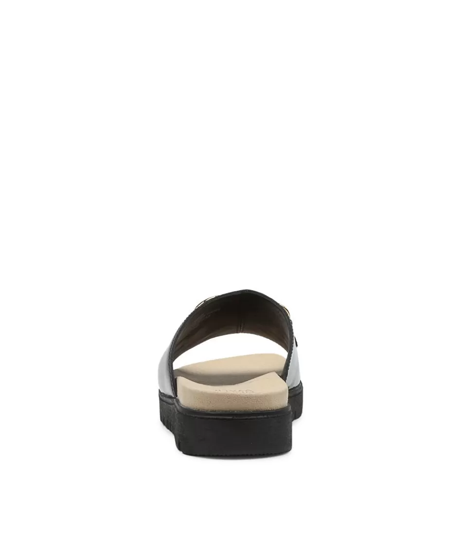 Zapatos Planos ZIERA para Mujer - Chanclas Elegantes en Negro con Detalle de Cuero Arrugado Brillante