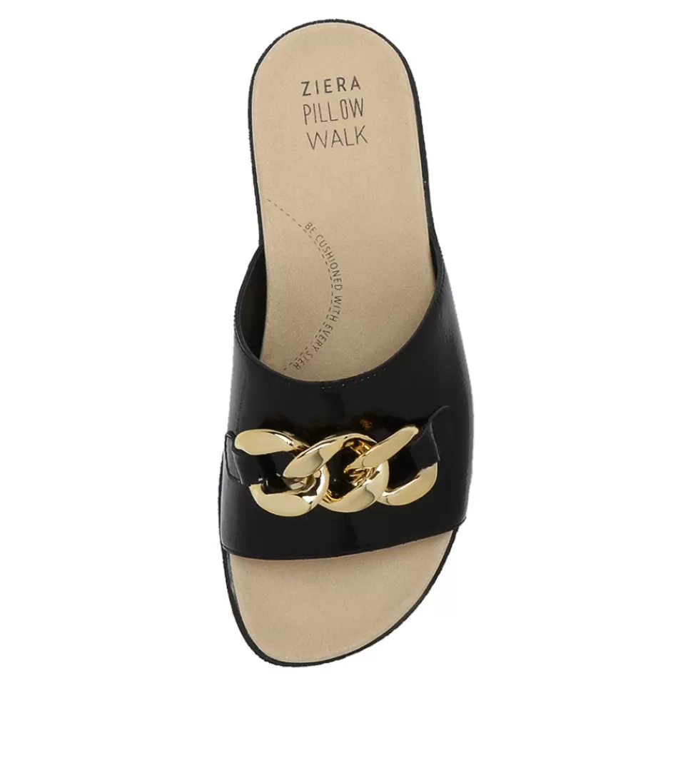 Zapatos Planos ZIERA para Mujer - Chanclas Elegantes en Negro con Detalle de Cuero Arrugado Brillante
