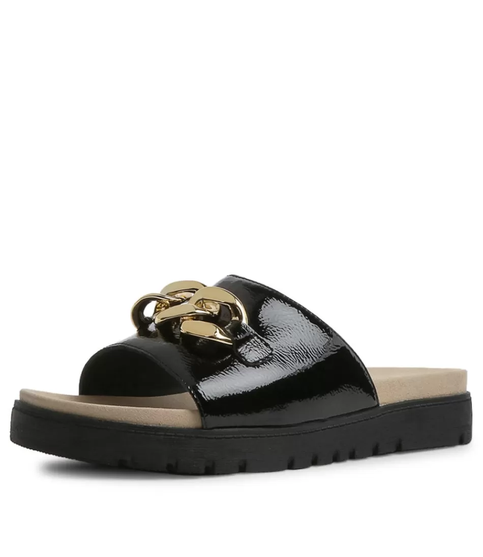 Zapatos Planos ZIERA para Mujer - Chanclas Elegantes en Negro con Detalle de Cuero Arrugado Brillante