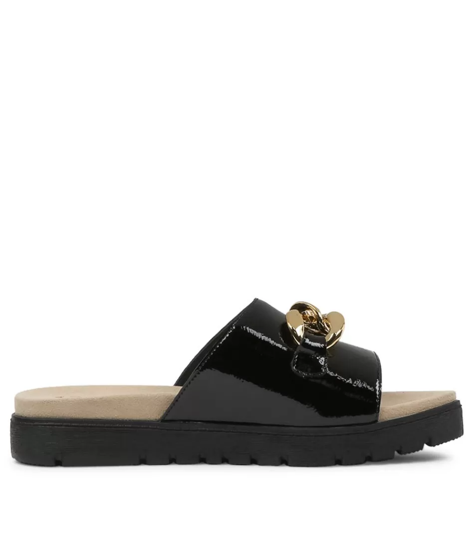 Zapatos Planos ZIERA para Mujer - Chanclas Elegantes en Negro con Detalle de Cuero Arrugado Brillante