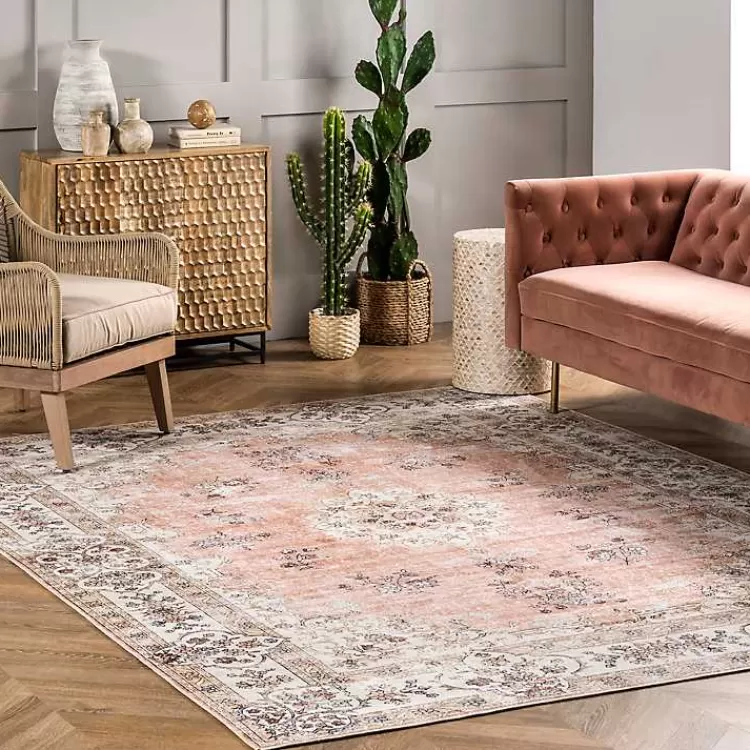 Alfombra Acogedora Naranja con Diseño Retro de Flores - Lavable a Máquina, Tamaño 4x6 Pies - Decoración Rural Exclusiva de Kirklands