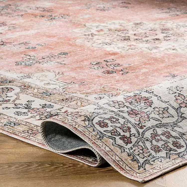 Alfombra Lavable Vintage de Flores en Naranja Quemado, 5x8 Pies - Diseño Retro para Salas y Dormitorios por Kirklands, Textura Suave y Resistente
