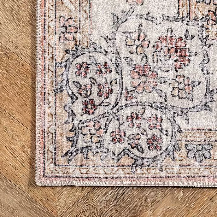 Alfombra Lavable Vintage de Flores en Naranja Quemado, 5x8 Pies - Diseño Retro para Salas y Dormitorios por Kirklands, Textura Suave y Resistente