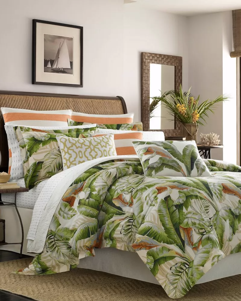 Juego de Edredón de Lujo Tommy Bahama con Estampado Palmeras, Tamaño California King - Diseño Exclusivo para Dormitorios Elegantes