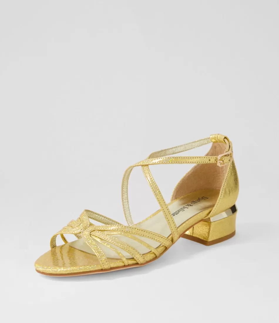 Sandalias DJANGO & JULIETTE para Mujer - Bailarinas en Cuero Dorado con Toques Brillantes