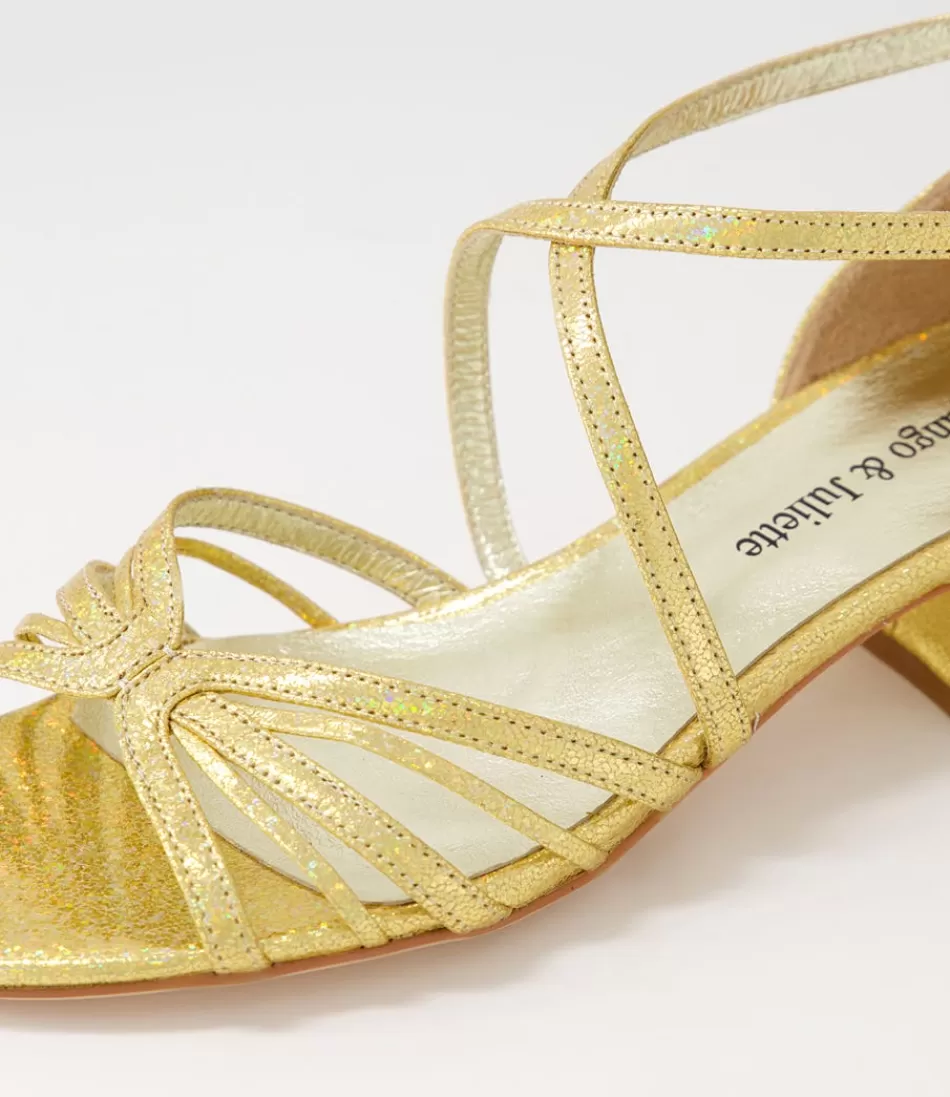 Sandalias DJANGO & JULIETTE para Mujer - Bailarinas en Cuero Dorado con Toques Brillantes