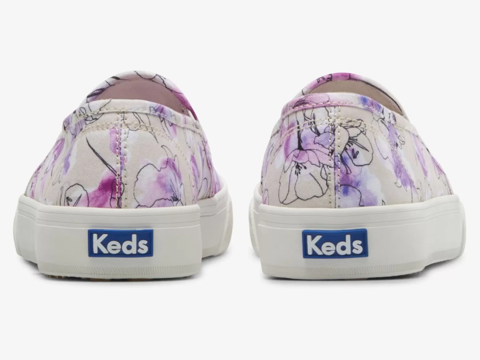 Zapatillas Slip-On Keds Mujer - Lienzo Doble Estiba con Estampado Floral Acuarela en Tonos Gris Malva