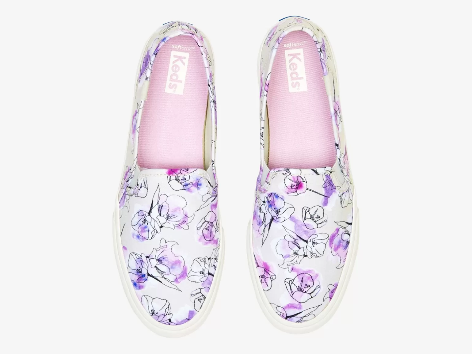 Zapatillas Slip-On Keds Mujer - Lienzo Doble Estiba con Estampado Floral Acuarela en Tonos Gris Malva
